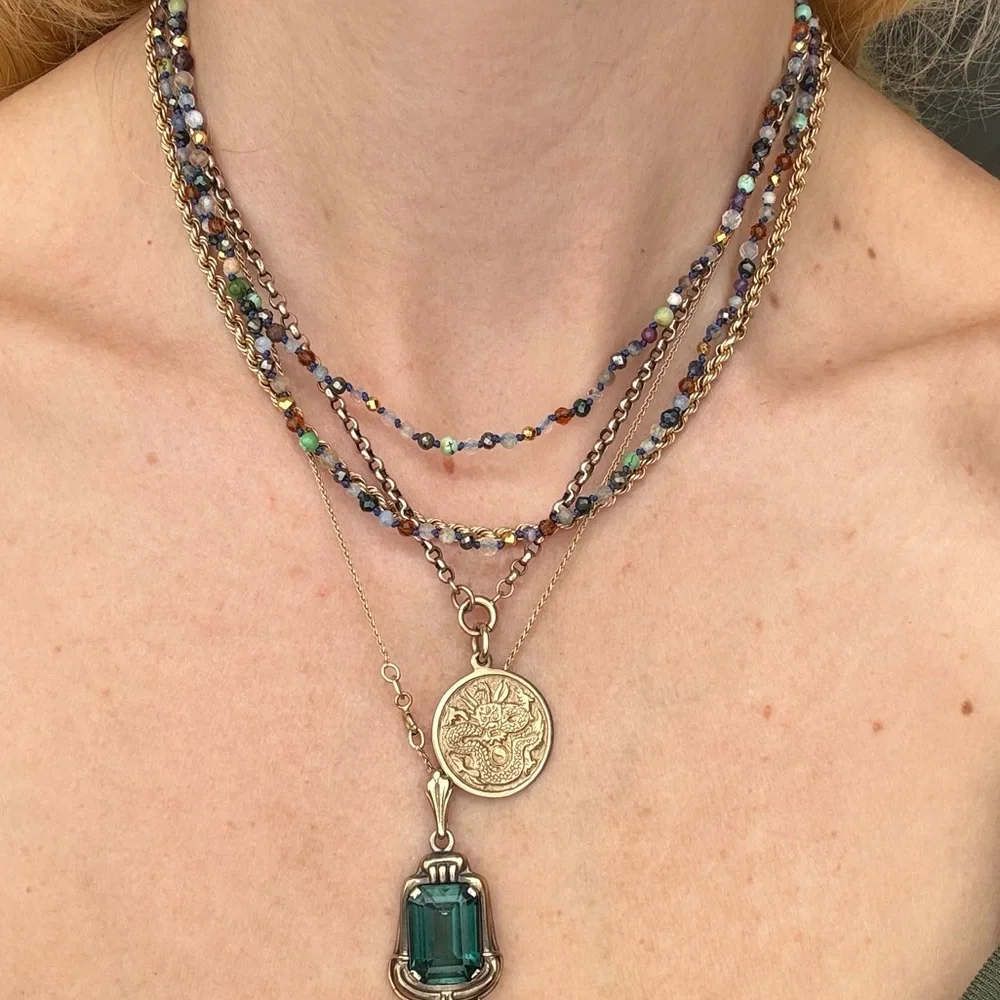 Extra long hand made hand knotted mixed gemstone necklace double layer wrap - Picture 6 of 13